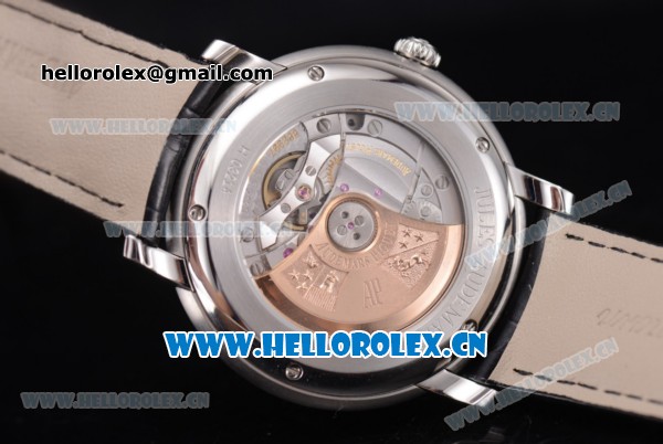 Audemars Piguet Jules Audemars Clone AP Calibre 3120 Automatic Steel Case with Black Dial Roman Numeral Markers and Black Leather Strap (EF) - Click Image to Close